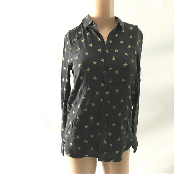 Saint Laurent Paris Size S Shirt Gold Star Print Button-Down Top Blouse Black - Picture 1 of 7